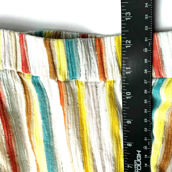 FOR THE REPUBLIC 2X Pastel Rainbow Stripe Metallic Boho Capri Pant Button Fringe - Picture 7 of 8